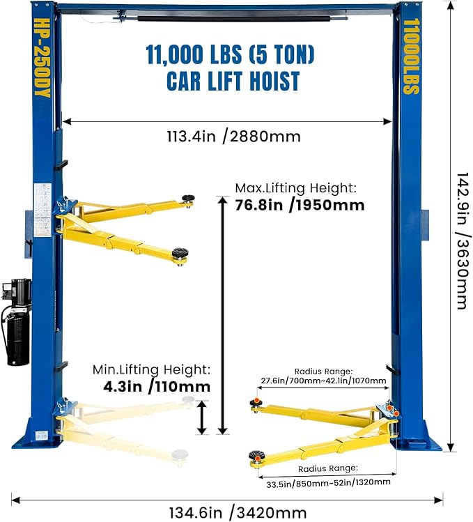 110V Two Post Car Lift 11, 000 LBS Overhead Heavy Duty 2 Posts Auto Hoist Truck - Image 2