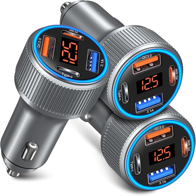 USB C Car Charger, 3 Pack 65W 12V Car Charger Adapter Multi Port QC 3.0+PD 30W by Costyle