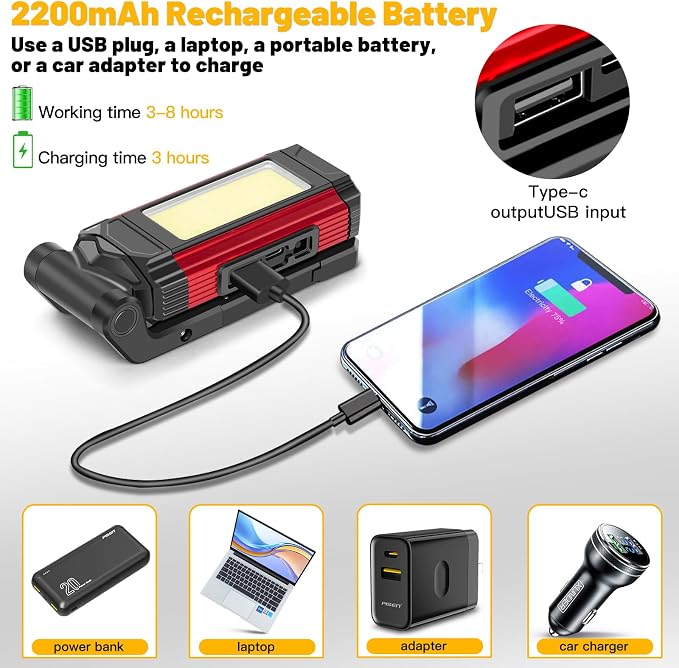 Rechargeable LED Magnetic Work Light 2 Pack, Portable Tool Gifts - Image 6