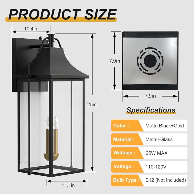 - Outdoor Wall Lights Fixtures, Large Size Dusk to Dawn Waterproof - Image 7