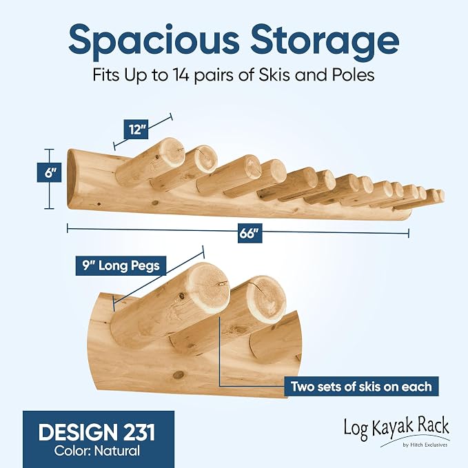 14-Place Log Ski Rack Wall Mount, Indoor Ski Storage Rack - Image 2