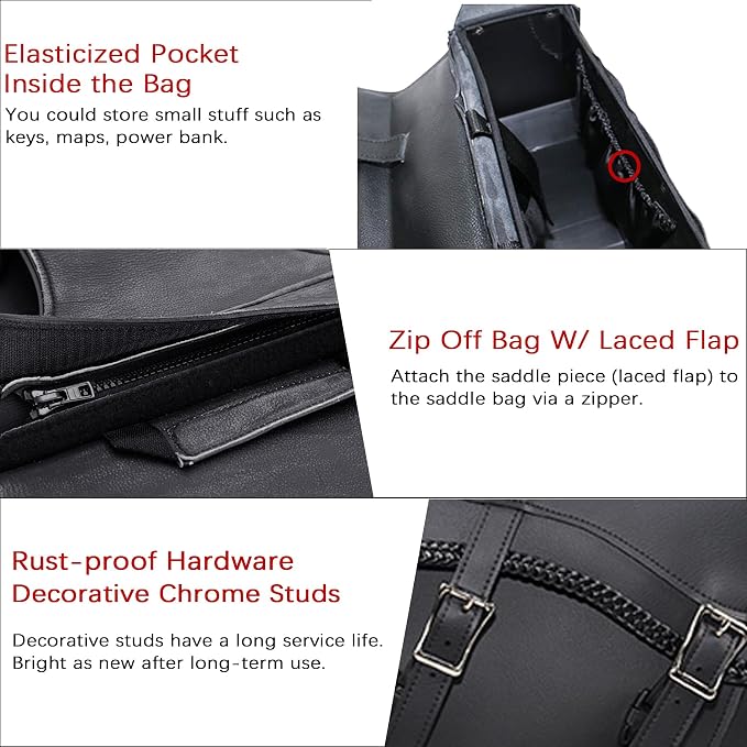 Dream Apparel Naked Cowhide Leather Motorcycle Saddle Bags Studded Throw Over - Image 6