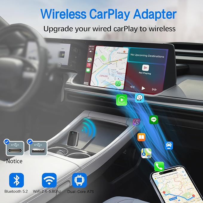 Mini Wireless Carplay Adapter, Convert Wired to Wireless Car Play & Android - Image 2