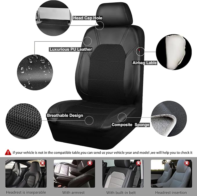CAR PASS Leather Two Front Car Seat Cover; 4Pcs Waterproof Car Floor Mats & - Image 3