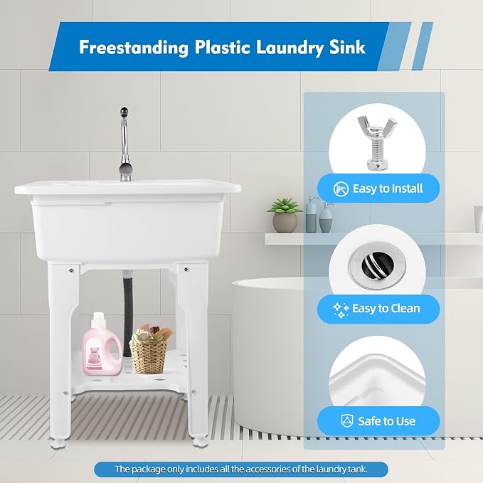 Freestanding Utility Sink Plastic Laundry Sink Spacious Laundry Tub Sink - Image 6