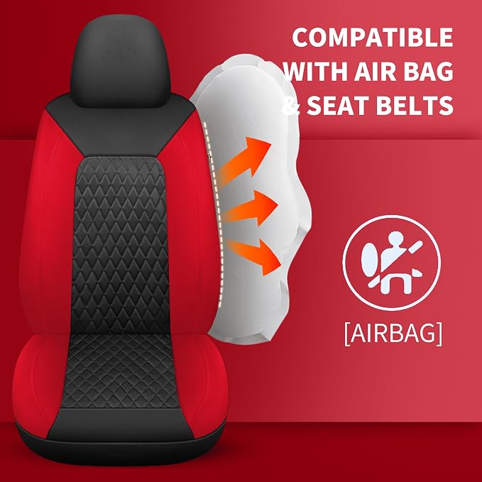 Red Car Seat Covers, Breathable and Waterproof Seat Cover Full Set, PU Premium - Image 5