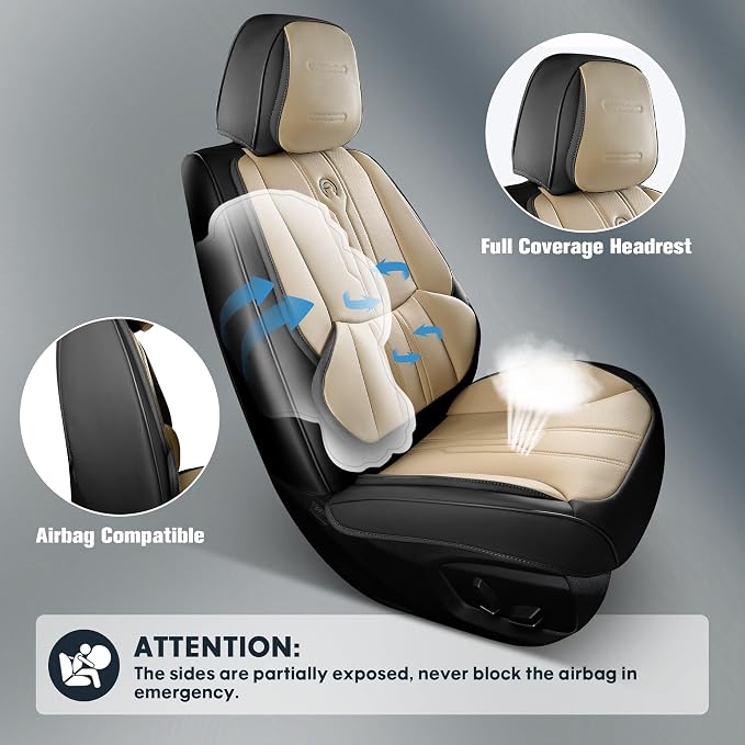 AOOG Front Seat Covers, Car Seat Covers Front Seats, Leather Seat Covers - Image 6