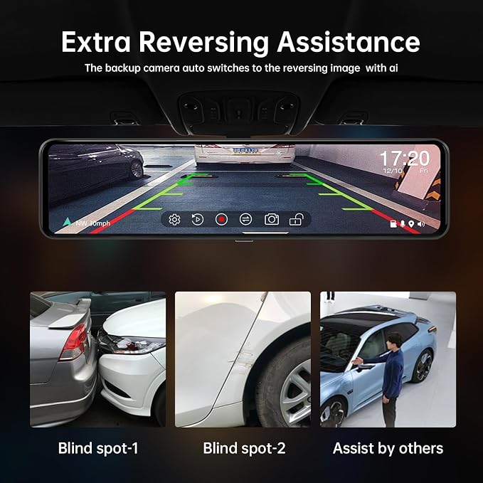 12" 4K UHD Mirror Dash Cam Front and Rear - Image 6