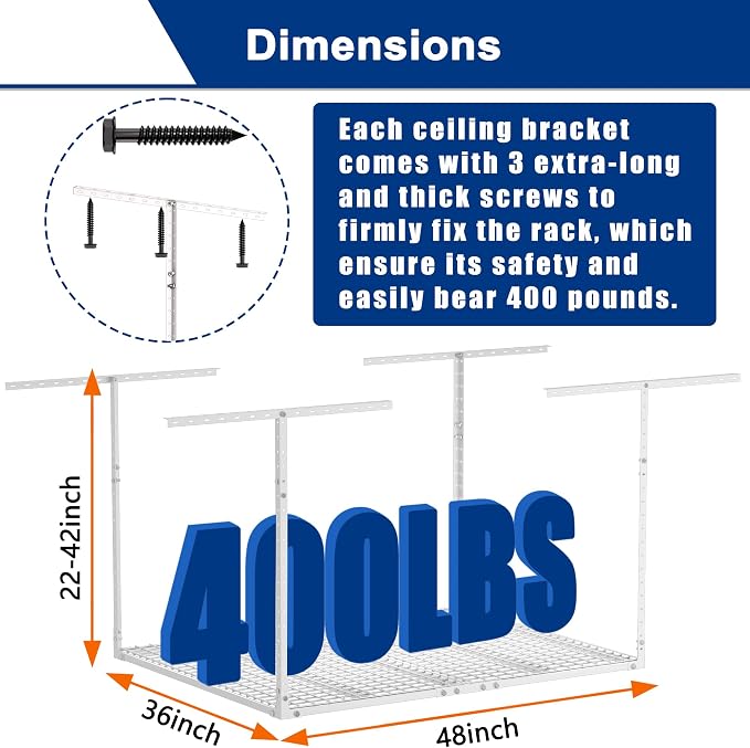 GIOTORENT 3x4FT Heavy Duty Overhead Garage Storage Rack - Image 3