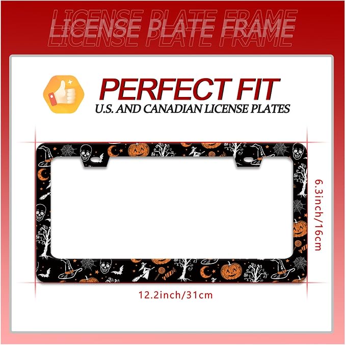 Pumpkin Witch Gothic License Plate Frame Bat Spider Web License Plate Holder - Image 2