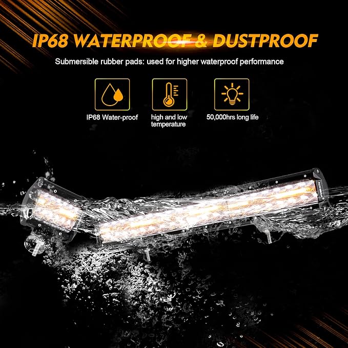 Auxbeam 20" 420W LED Light Bar w/ 2x 4" 120W Pods, Amber/White Strobe Off-Road - Image 4