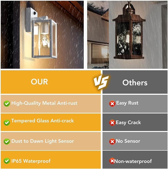 PARTPHONER Dusk to Dawn Outdoor Light Fixtures, Waterproof Exterior Wall Sconce - Image 7