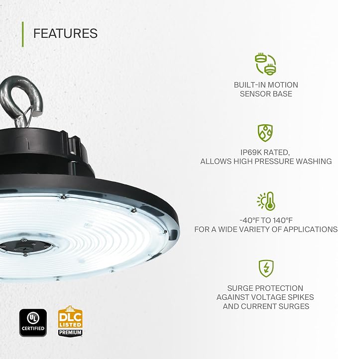 ASD LED High Bay UFO Light Fixture, Commercial Shop Lighting | Dimmable - Image 3