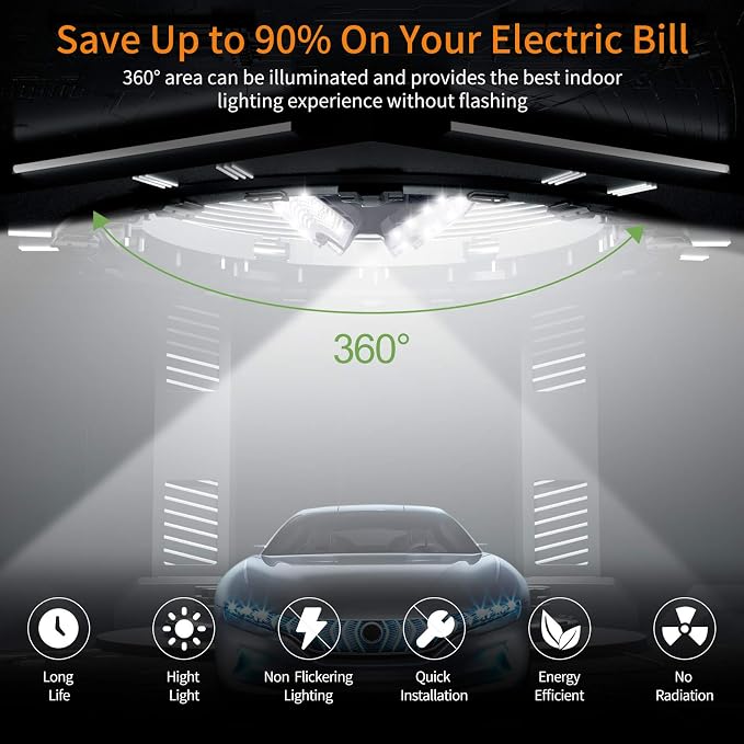 LED Garage Lights, 140W 18500 Lumens Garage Ceiling Lighting, 6000K Daylight - Image 6