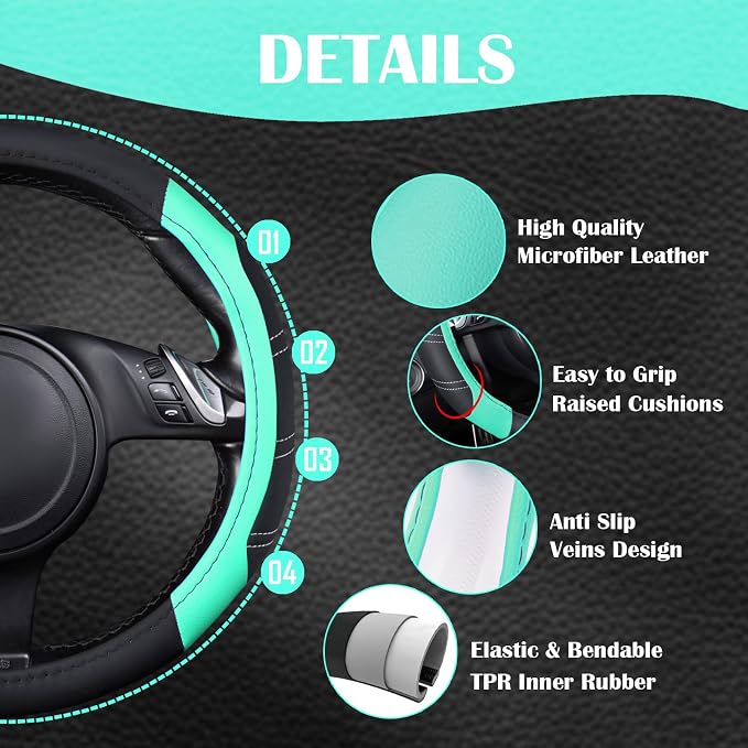 CAR PASS Line Rider Microfiber Leather Sporty Steering Wheel Cover Universal - Image 3