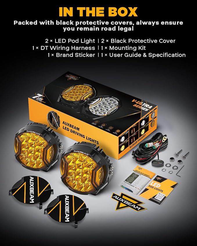 Auxbeam V-Ultra Series 7" 226W Side Shooter LED Offroad Lights, Amber DRL 3 - Image 6
