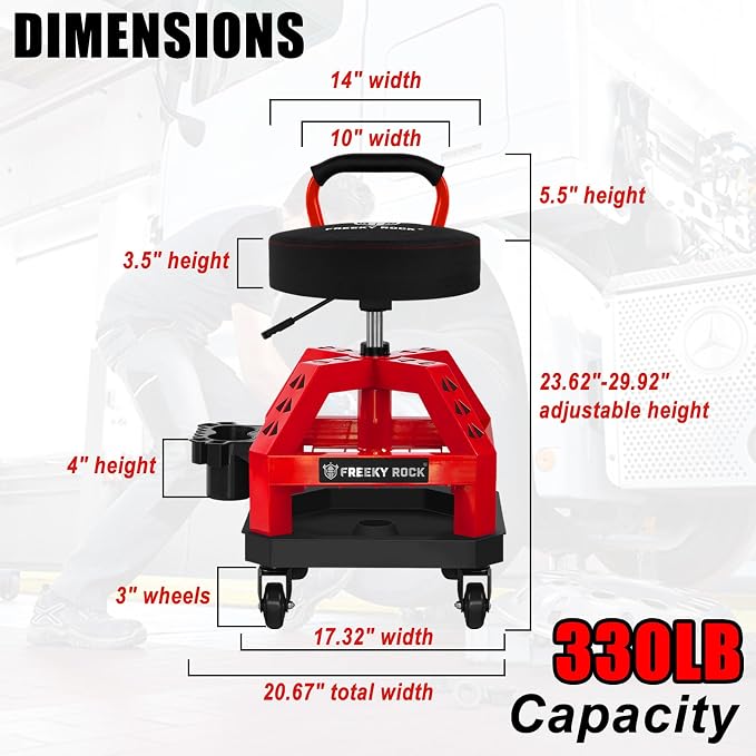 Rolling Shop Stool with Wheels, Heavy Duty Garage Work Mechanic Stool with - Image 2