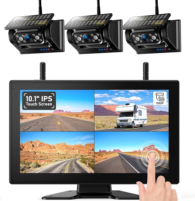 3 Magnetic Solar Wireless Backup Camera HD1080P Loop Recording 10.1 Inch by ZEROXCLUB