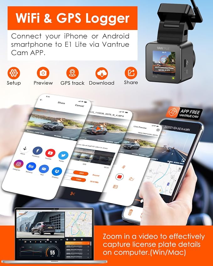 Vantrue E1 Lite 1080P WiFi Mini Dash Cam - Image 4