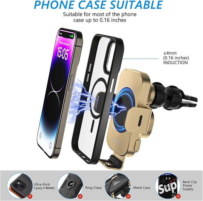 Wireless Car Charger, Fast Charging 15W Auto Clamping Car Charger Phone Holder - Image 4