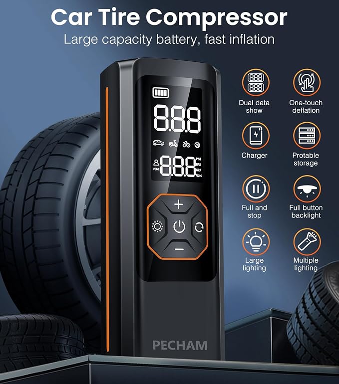 PECHAM Tire Inflator Portable Air Compressor, USB 5V 20000mAh Battery 160PSI - Image 6