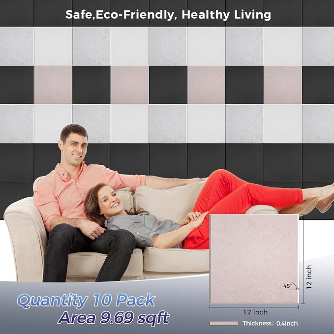 10 pcs 165dtex Microfiber Acoustic Panels ，Self-Adhesive Soundproof Wall Panels - Image 3