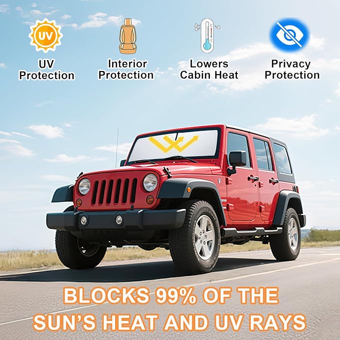 Windshield Sun Shade for Jeep Wrangler JK 2007-2018, Foldable Heat Shield - Image 3