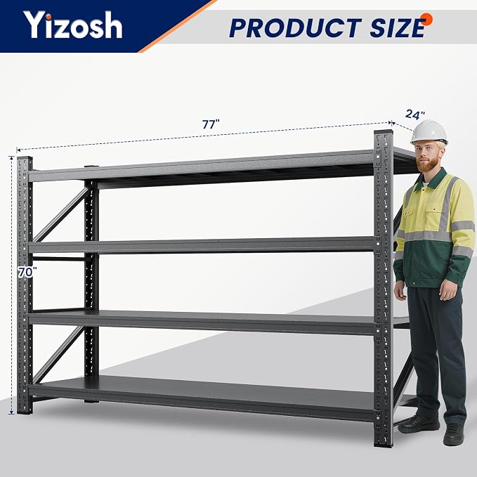 Yizosh 75" W Metal Garage Storage Shelves, 8000LBS Heavy Duty 4-Shelf - Image 2