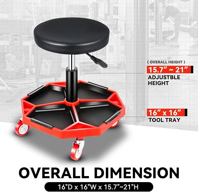 Auto Dynasty Mechanic Stool, Adjustable Rolling Pneumatic Creeper Garage Shop - Image 7