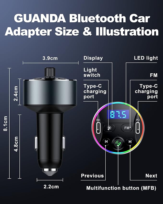 Dual PD 40W Type-C USB Car Charger Bluetooth Car Adapter Bluetooth 5.3 FM - Image 8