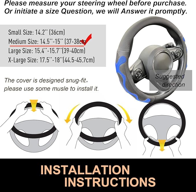 PINCTROT Comfy Grip Steering Wheel Cover, Anti-Slip Design, Universal 14.5-15 - Image 6