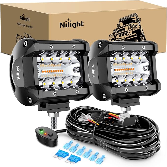 Nilight 2PCS 4Inch 60W LED Pods Spot Flood Amber White Light Bar Strobe 6 Modes by Nilight