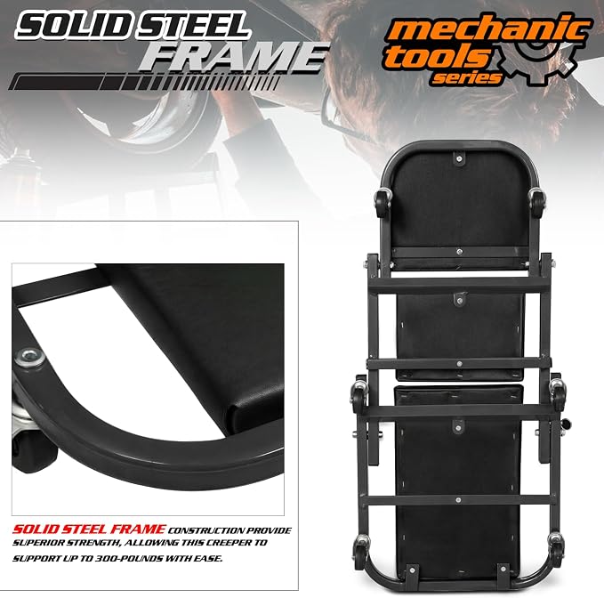 M-AUTO Foldable Z Creeper 2-in-1 Rolling Folding Car Creeper & Seat, 330LBS - Image 5