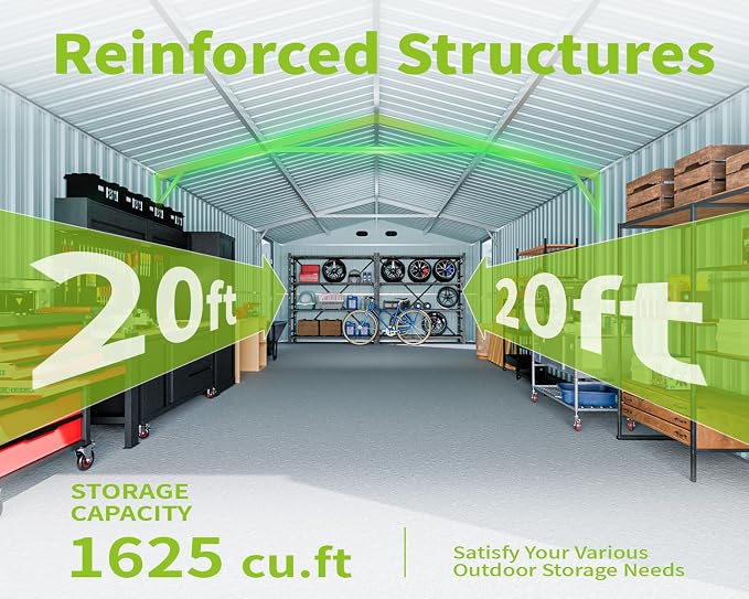 20 x 13 FT Outdoor Storage Shed, Large Metal Garden Shed - Image 4