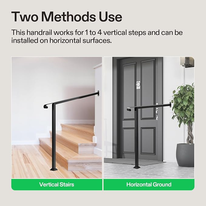 VIVOSUN Outdoor Handrail, 4 Step Stair Handrail, 47.5" x 39" Fits 1 to 4 Steps - Image 7