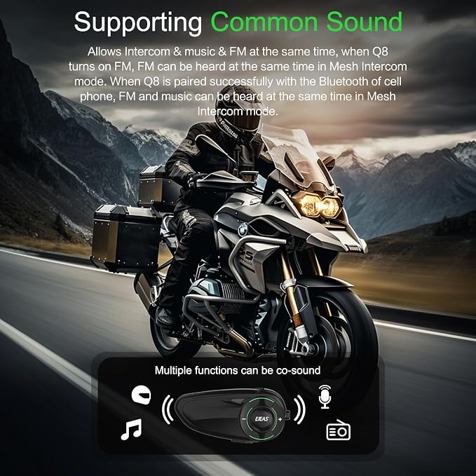 EJEAS Q8 1PC Motorcycle Bluetooth Headset, Upgraded Mesh 3.0 Intercom System - Image 8