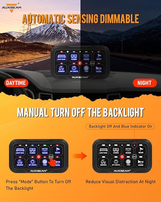 Auxbeam RC800 8 Gang Switch Panel RA84 RGB Wireless Remote Control Up to 165FT - Image 3