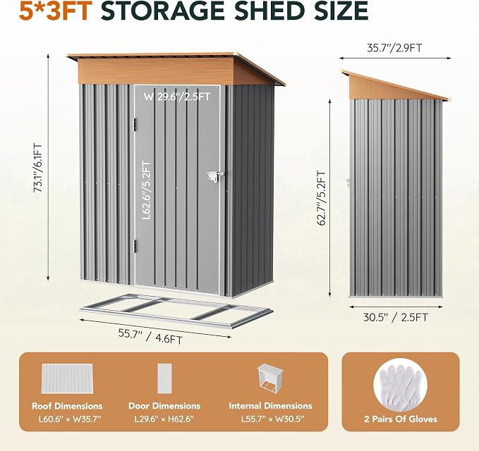 5x3FT Multi-Used Shed & Outdoor Storage Shed - Image 5