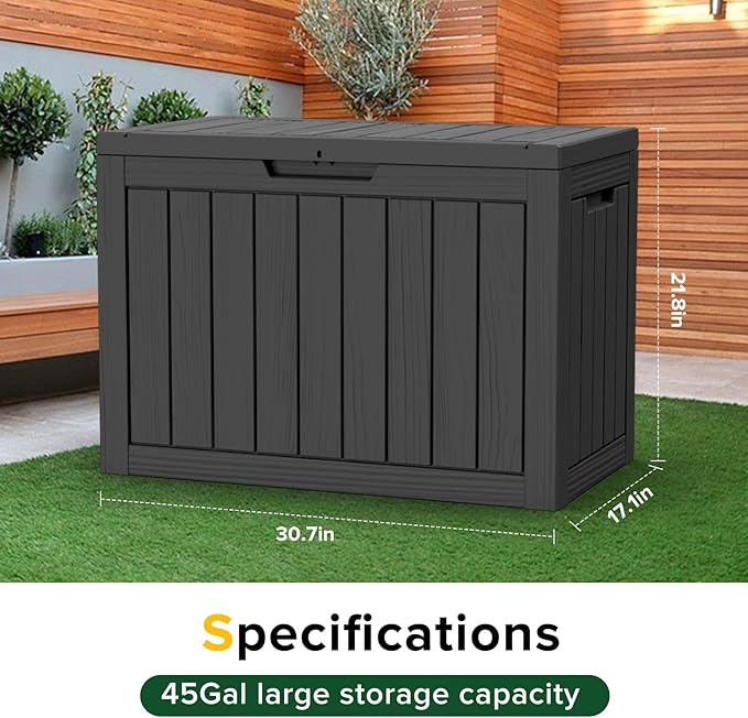 45 Gallon Resin Deck Box, Waterproof Outdoor Storage Bin - Image 2
