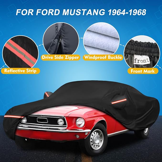 QUNSUNUS 6 Layer Car Cover for Ford Mustang 1964-1968 Waterproof All Weather - Image 2