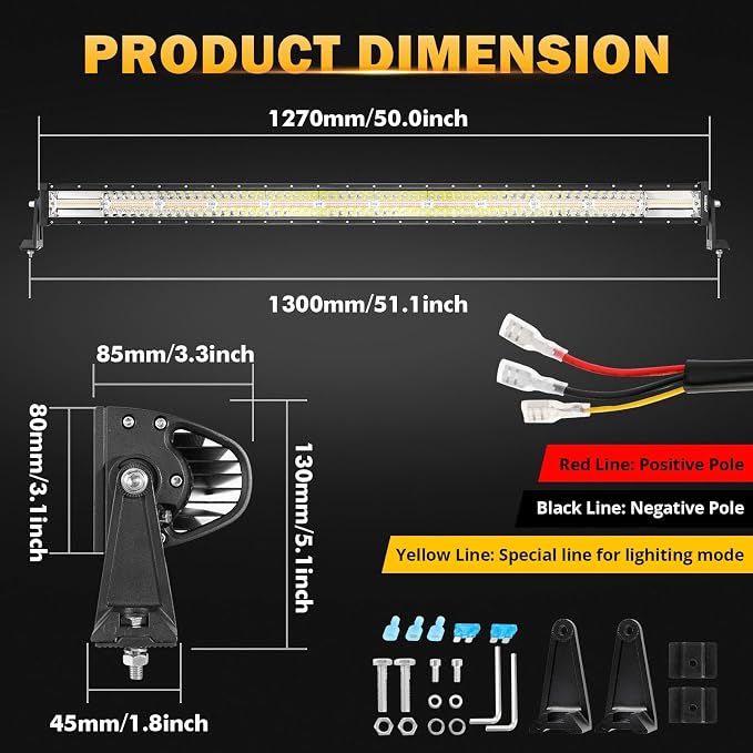 Auxbeam LED Straight Light Bar 50 Inch 288W Amber White Fog Lights, 6 Modes - Image 7