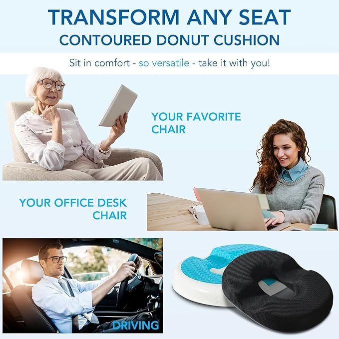 Donut Pillow for Office Chair Car Seat Cushion Cooling Gel Memory Foam Cushion - Image 6