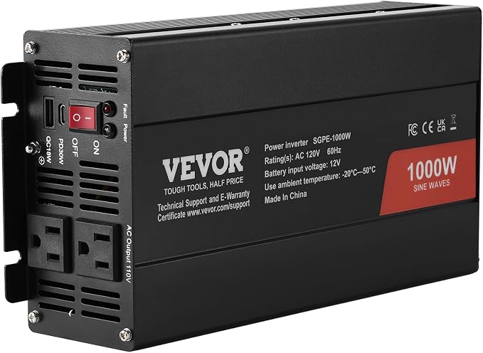 VEVOR 1000W Pure Sine Wave Inverter, DC 12V to AC 120V Power Inverter - Image 11