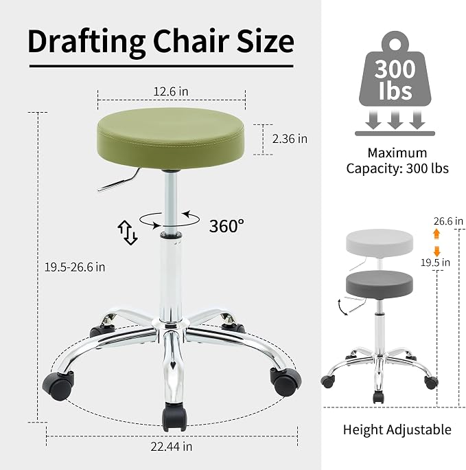 Office Drafting Chair, Adjustable Drafting Stool on Wheels 19.5’’-26.6’’ - Image 2