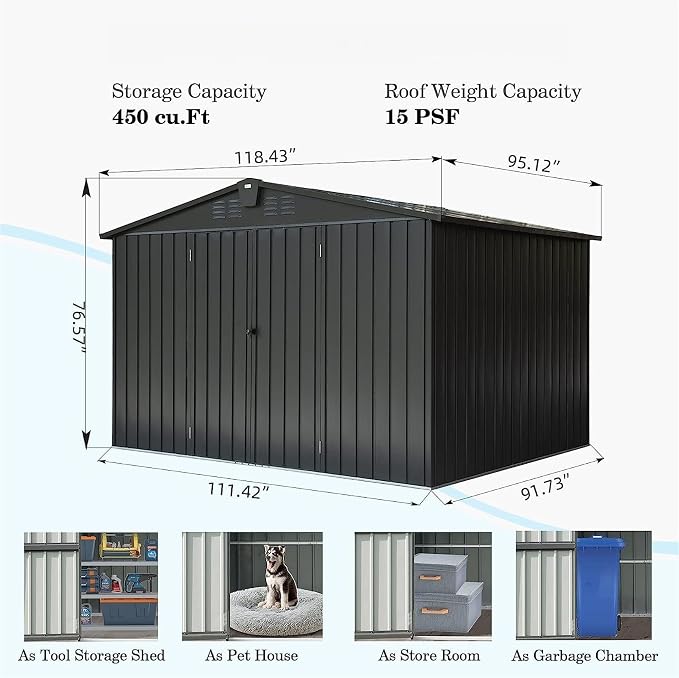 IKERY Galvanized Steel Storage Shed 10' x 8' - Image 6