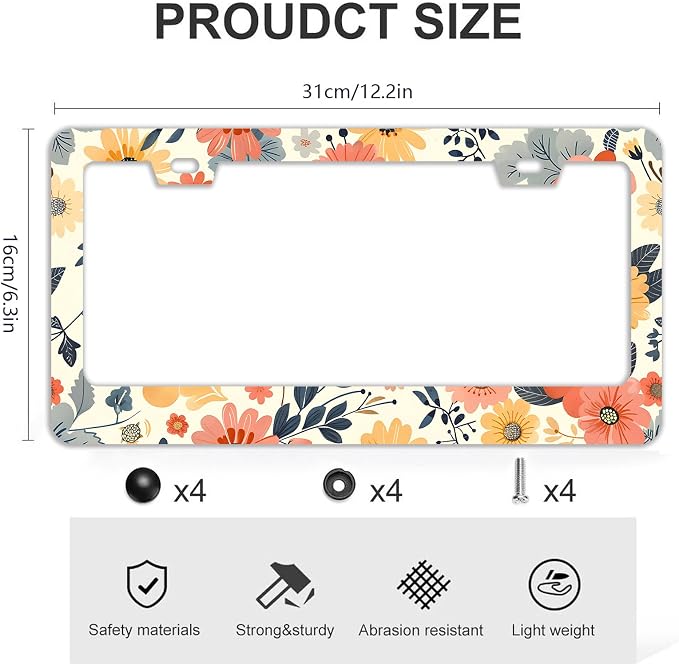 Colorful Floral Flowers License Plate Frames - Image 4