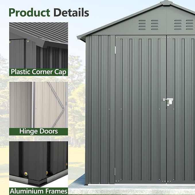 6x6 ft Metal Storage Shed Outdoor, Metal Steel Utility Tool Shed Storage House - Image 8