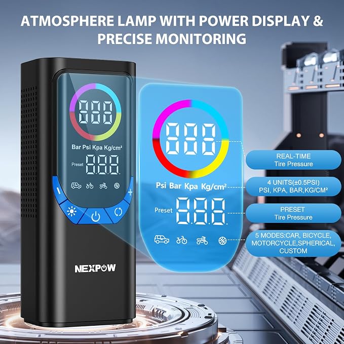 NEXPOW NP17 Portable Air Compressor, 150 PSI Digital Tire Inflator, Fast - Image 5