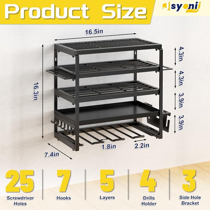 Power Tool Organizer, 5 Layer Drill Holders Wall Mount, Heavy Duty Metal - Image 2