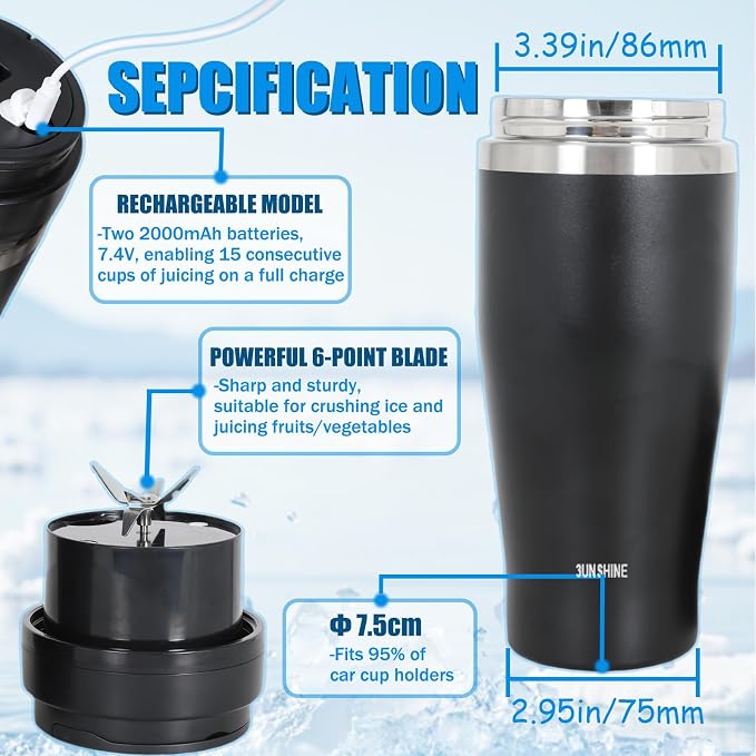 Ice Shave 2-in-1 Stainless Steel Vacuum Tumbler & Cordless Blender - 28oz - Image 4